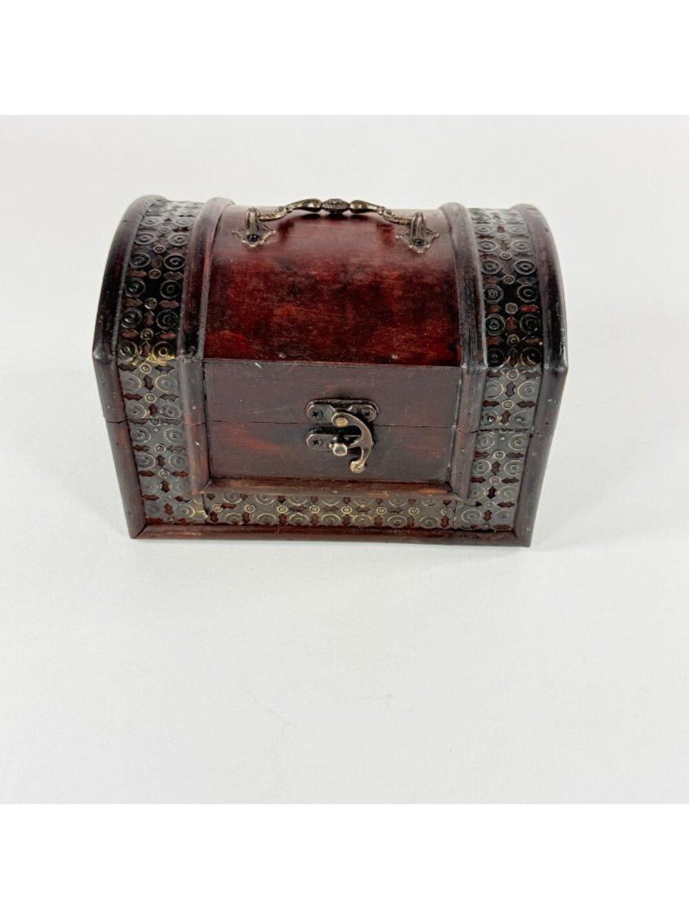 Wooden Treasure Chest Trinket Box With Metal Accents & Latch Closure